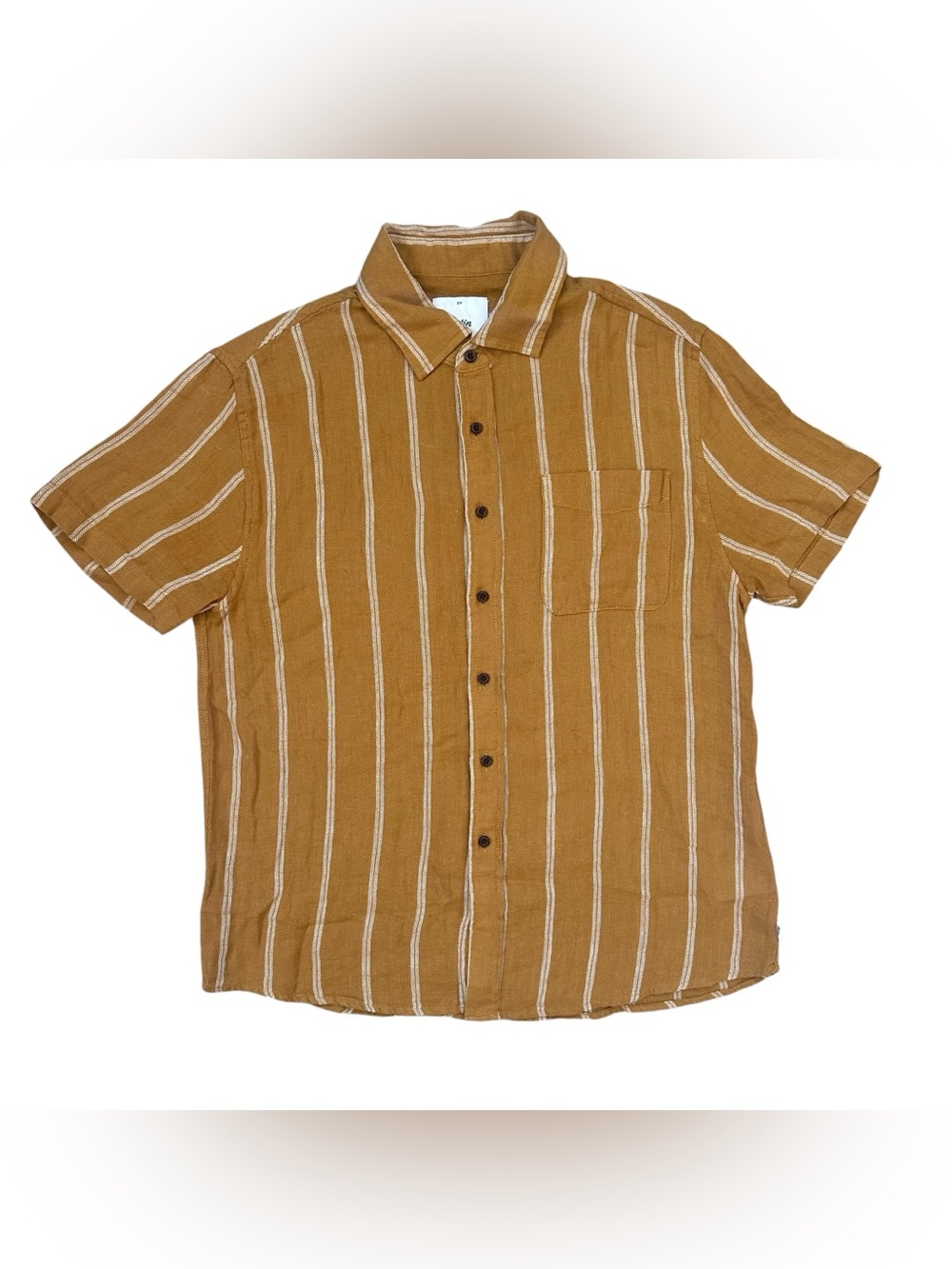 Katin Alan Ochre White Striped Linen Cotton Blend Short Sleeve Shirt Size Small - Picture 4 of 7